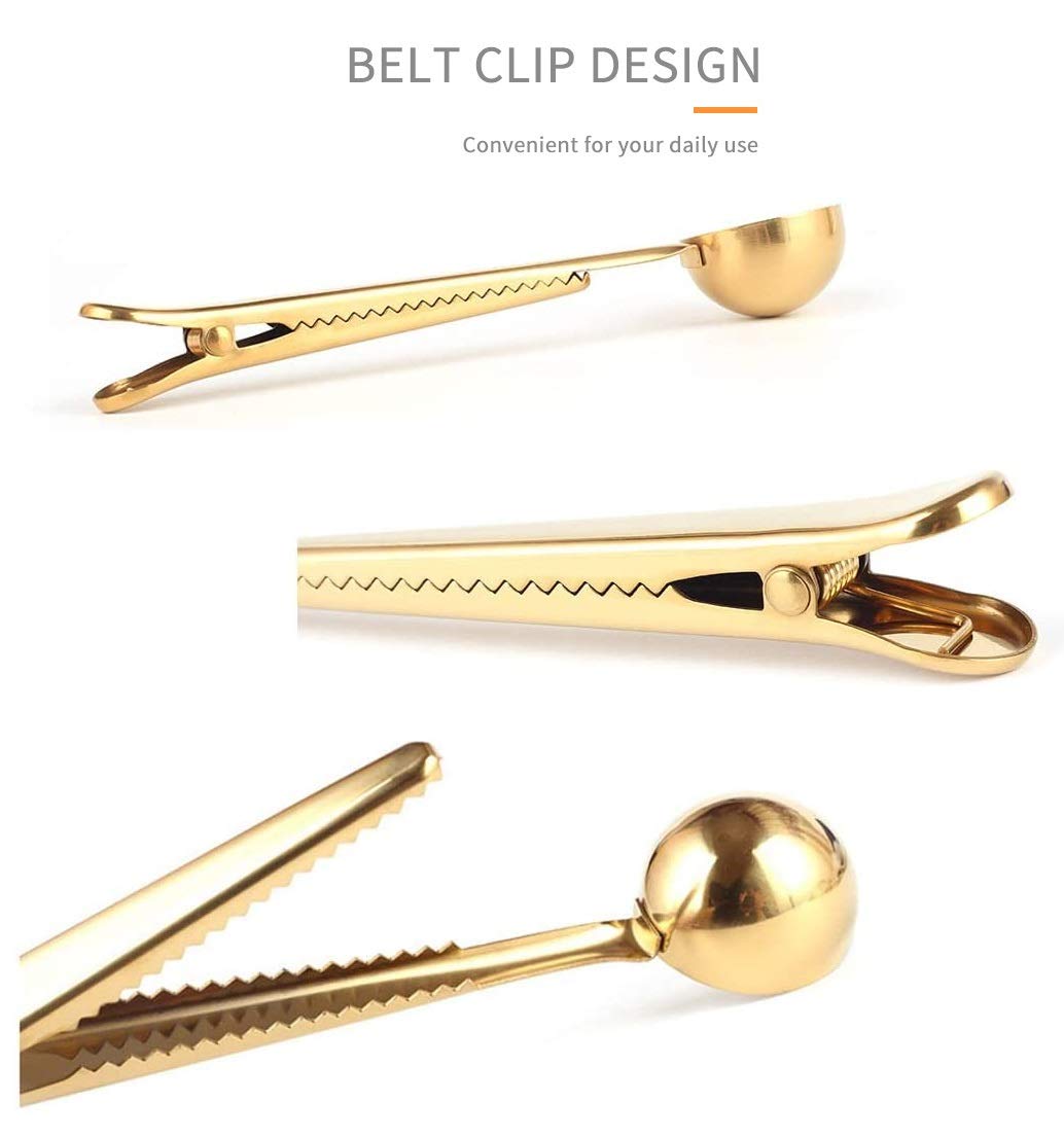 Coffee Scoop Clip - Gold - 2 Pack
