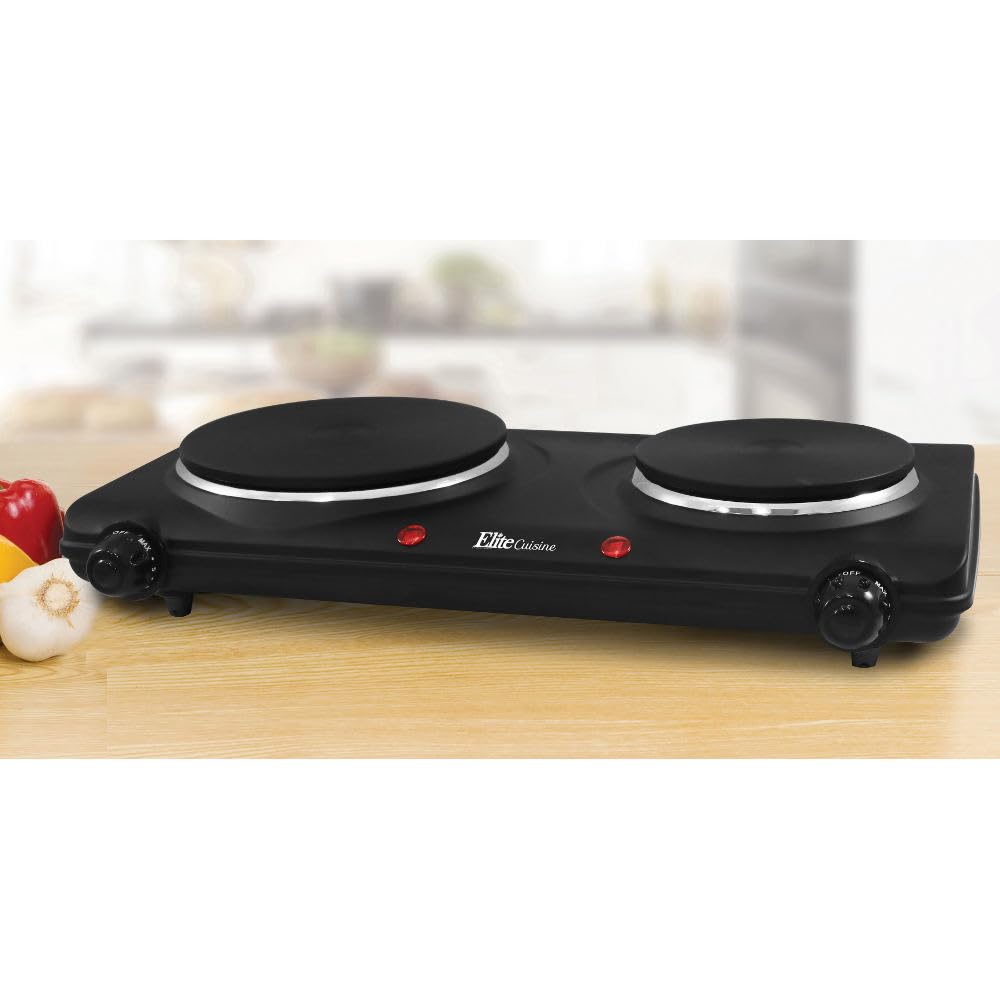 Elite Gourmet Countertop Double Cast Iron Burner