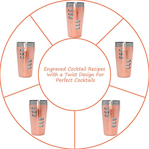 Copper Cocktail Shaker Set with Recipe Mechanism