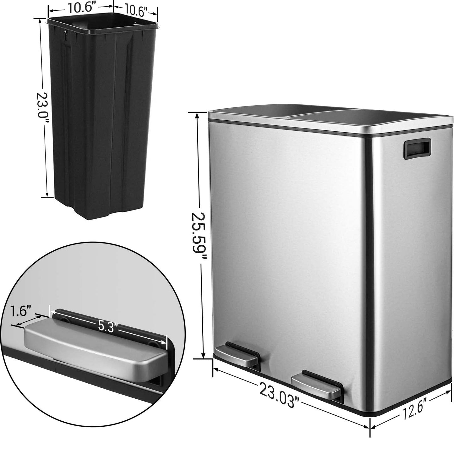 Double-Compartment Stainless Steel Trash Can