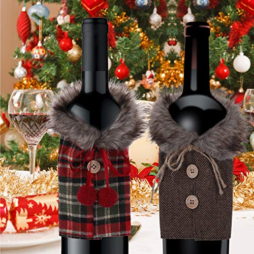 Faux Fur Christmas Wine Bottle Covers - 2 Pack