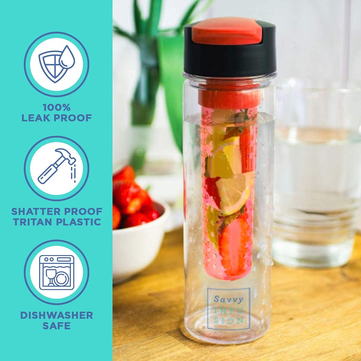Flip Top Fruit Infuser Water Bottle - Coral