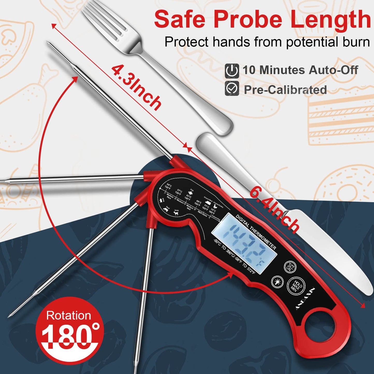 Digital Meat Thermometer for Grilling and Cooking