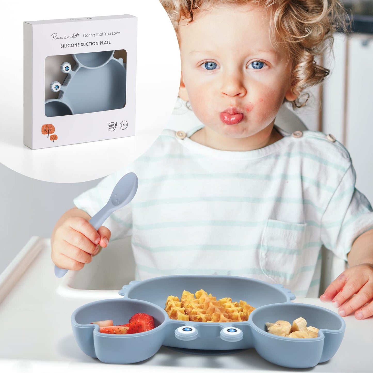 Suction Plates for Baby - Crab Dusty Blue