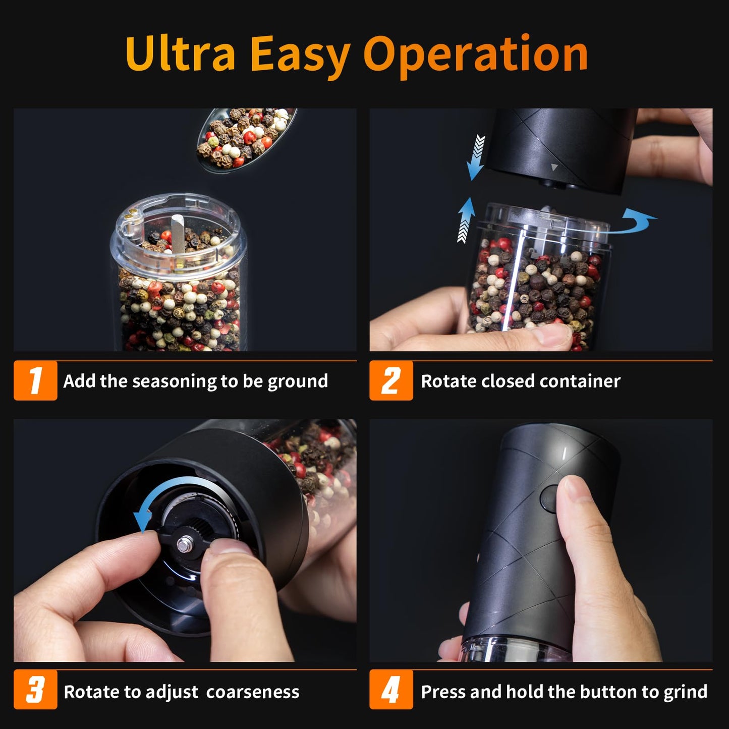 Electric Salt and Pepper Grinder Set, USB Rechargeable