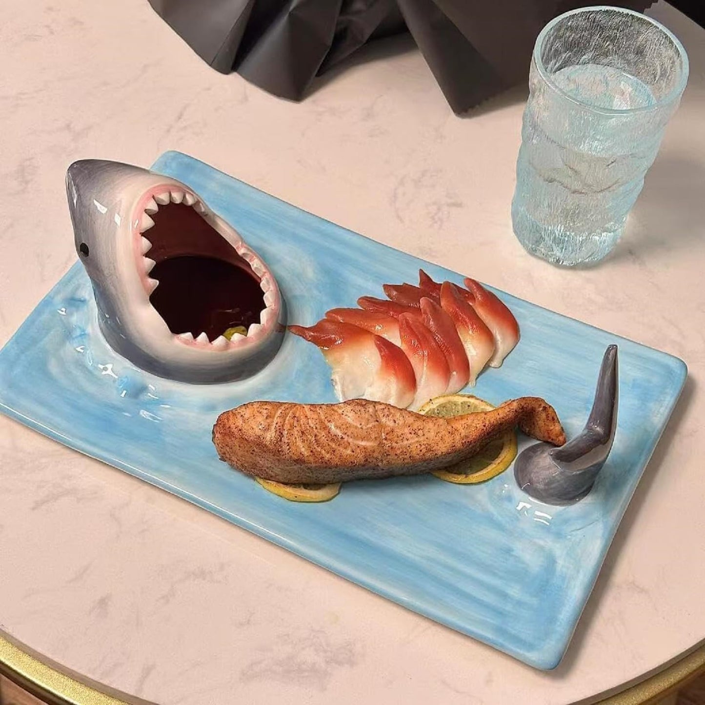Shark Sushi Plate - Hand-Painted Ceramic