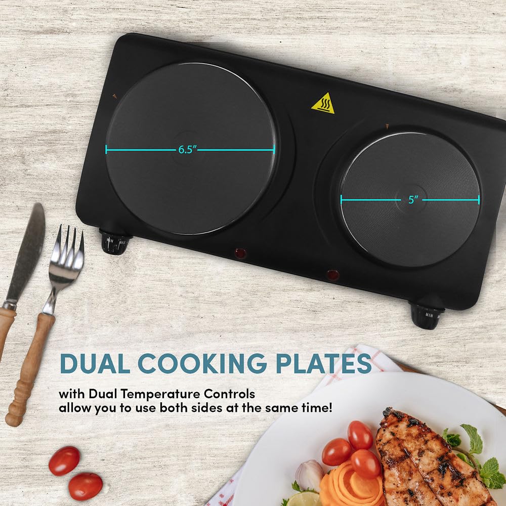 Elite Gourmet Countertop Double Cast Iron Burner