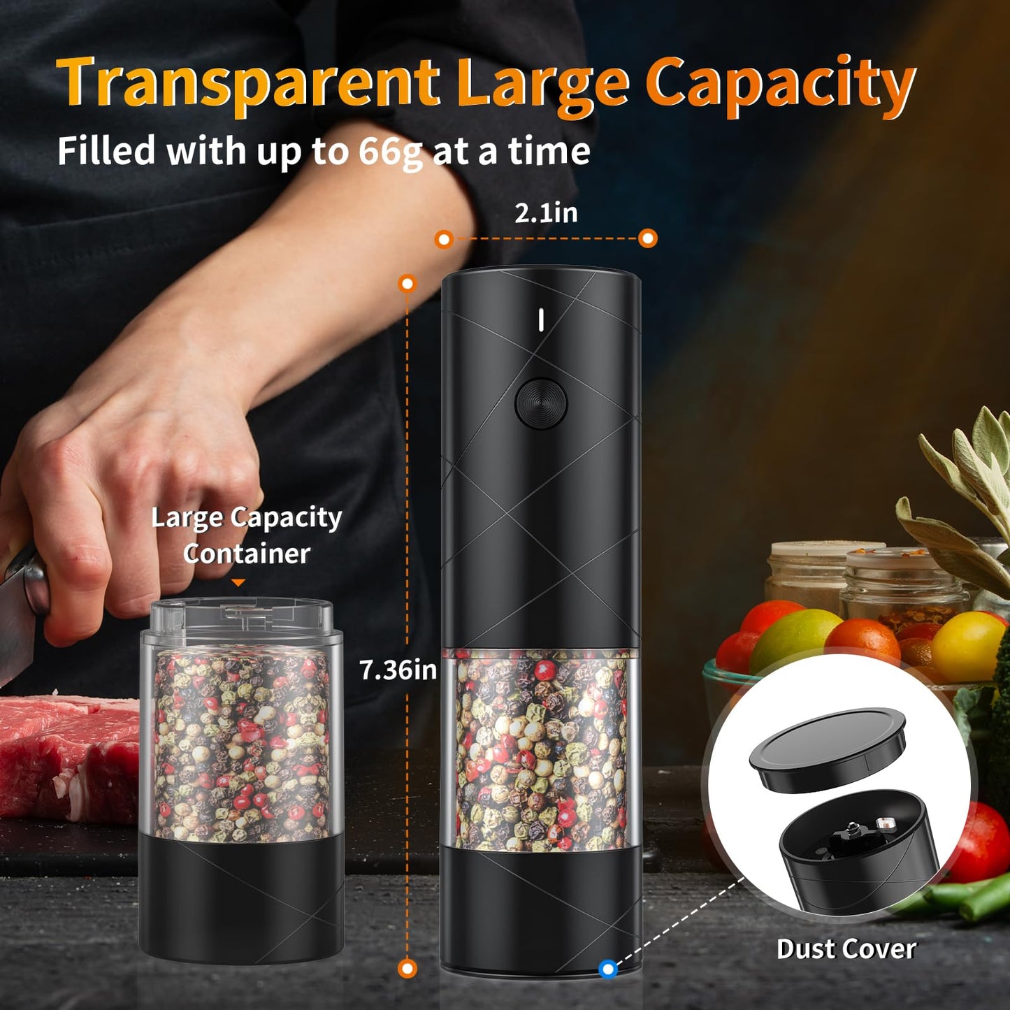 Electric Salt and Pepper Grinder Set, USB Rechargeable