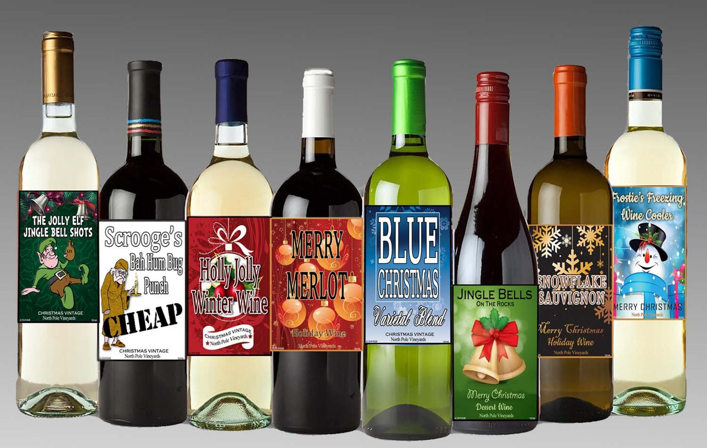 Christmas Wine Bottle Labels Set
