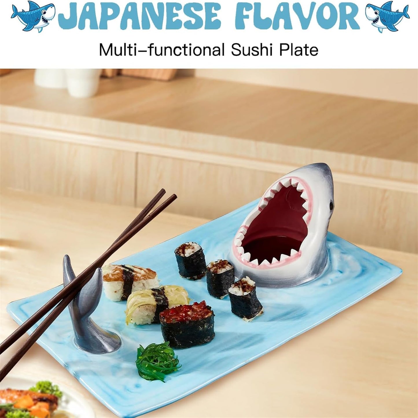 Shark Sushi Plate - Hand-Painted Ceramic