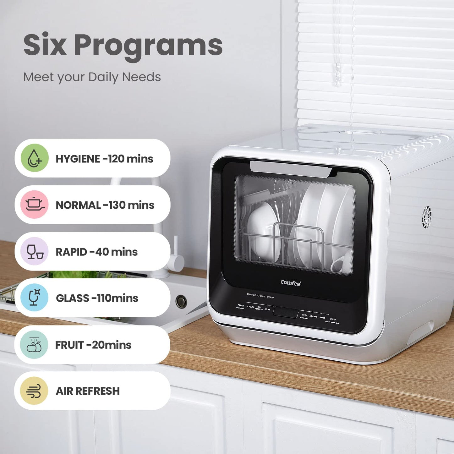 Portable Mini Countertop Dishwasher with 5L Built-in Water Tank, No Hookup Needed