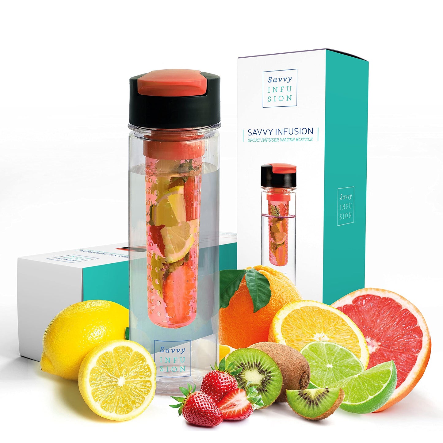 Flip Top Fruit Infuser Water Bottle - Coral