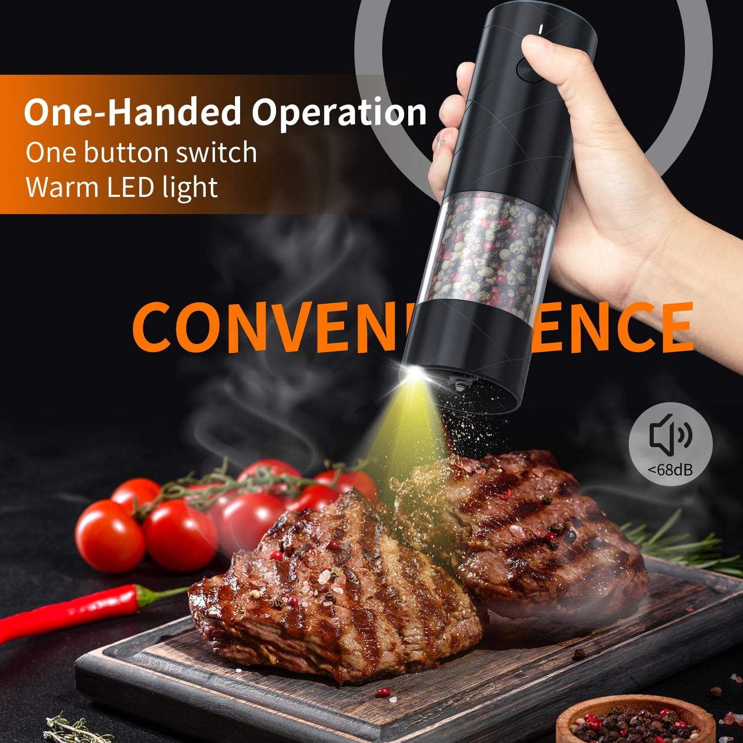 Electric Salt and Pepper Grinder Set, USB Rechargeable