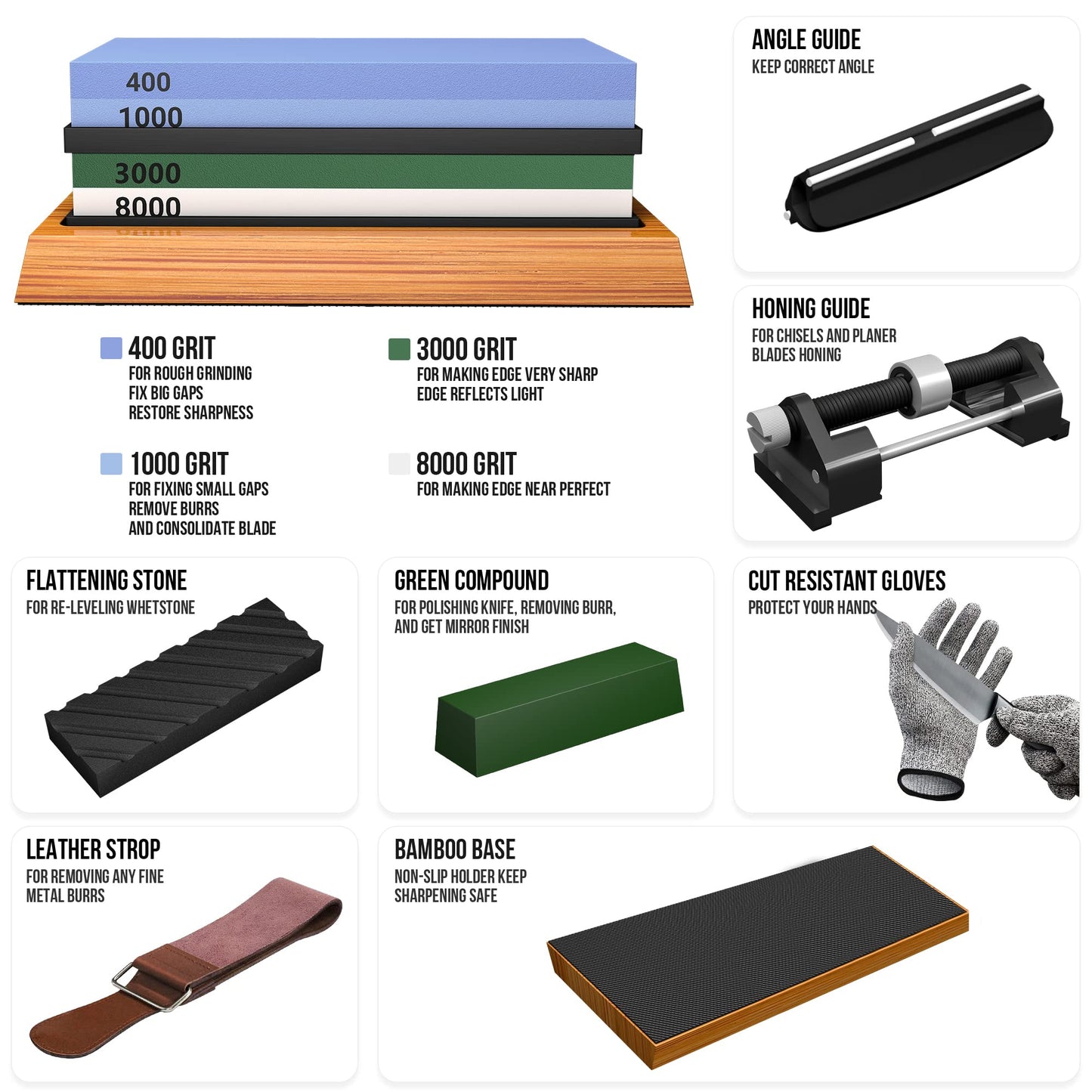 Knife Sharpening Stone Set with Accessories