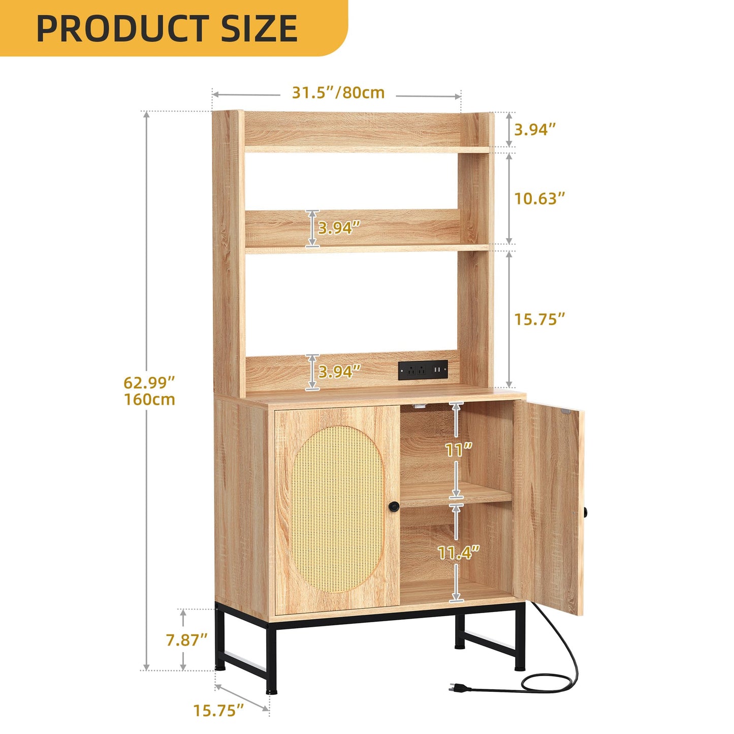 Rattan Kitchen Baker’s Rack with Outlets