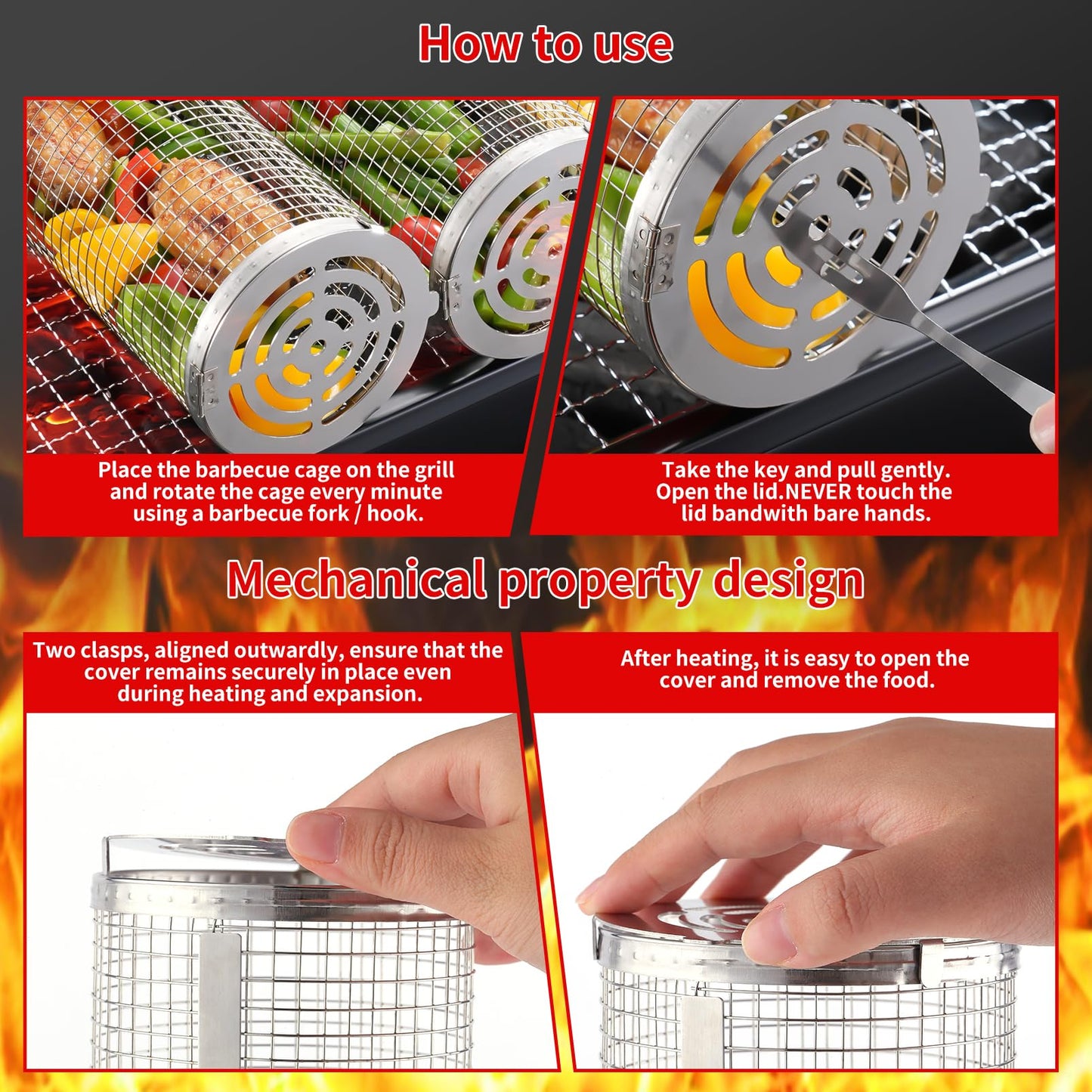 Rolling Grilling Baskets for Outdoor BBQ