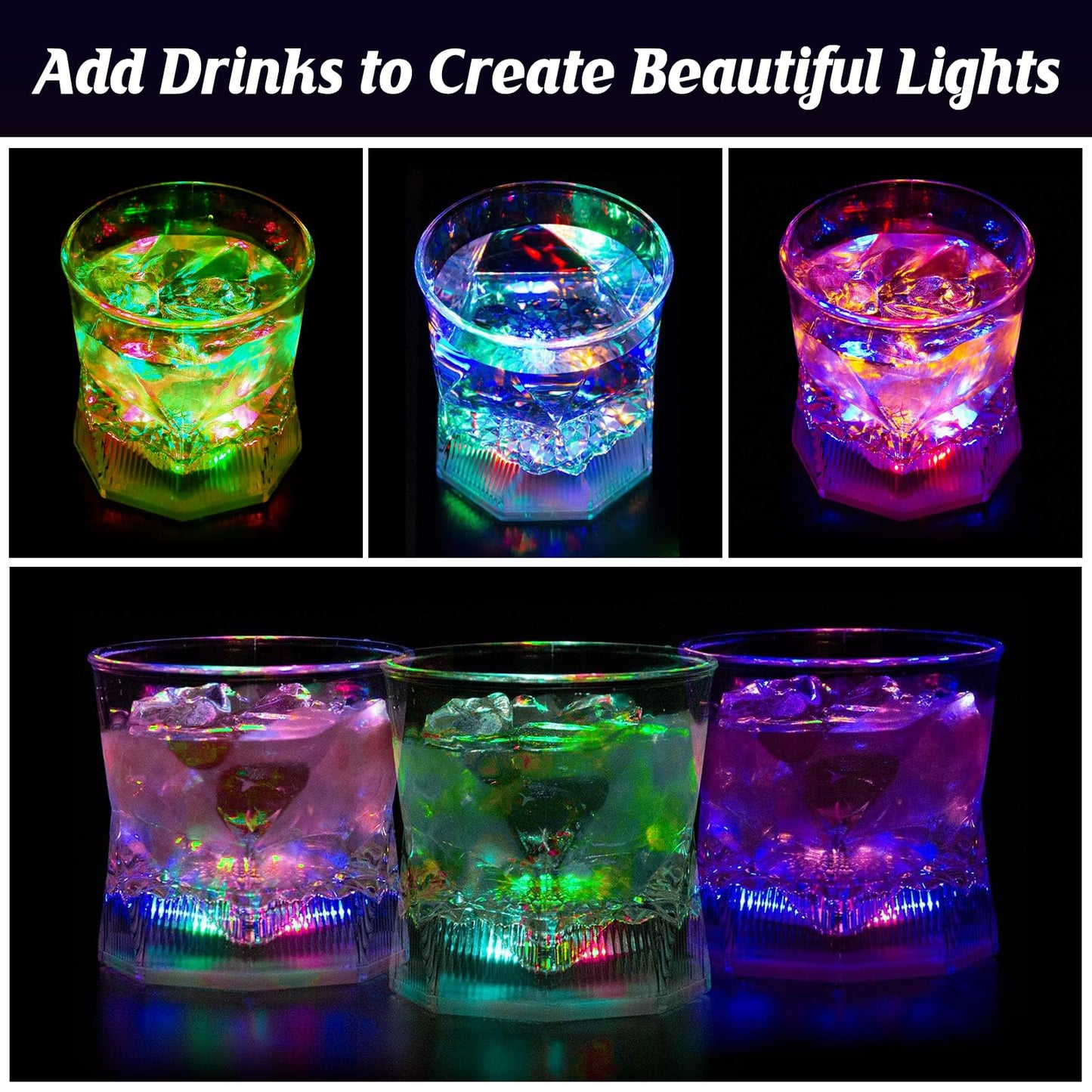LED Old Fashioned Glasses - Set of 4 Light-Up Tumblers