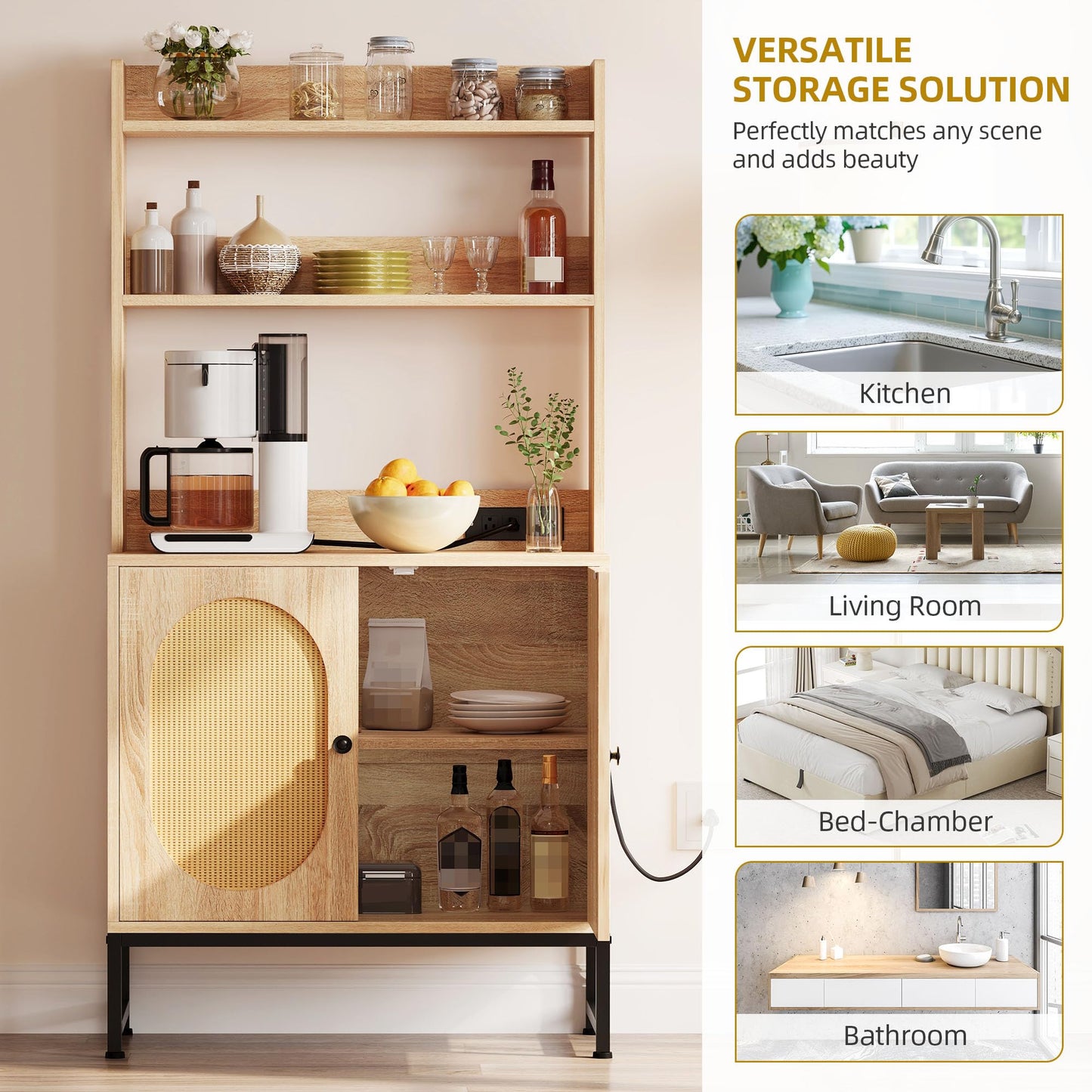 Rattan Kitchen Baker’s Rack with Outlets