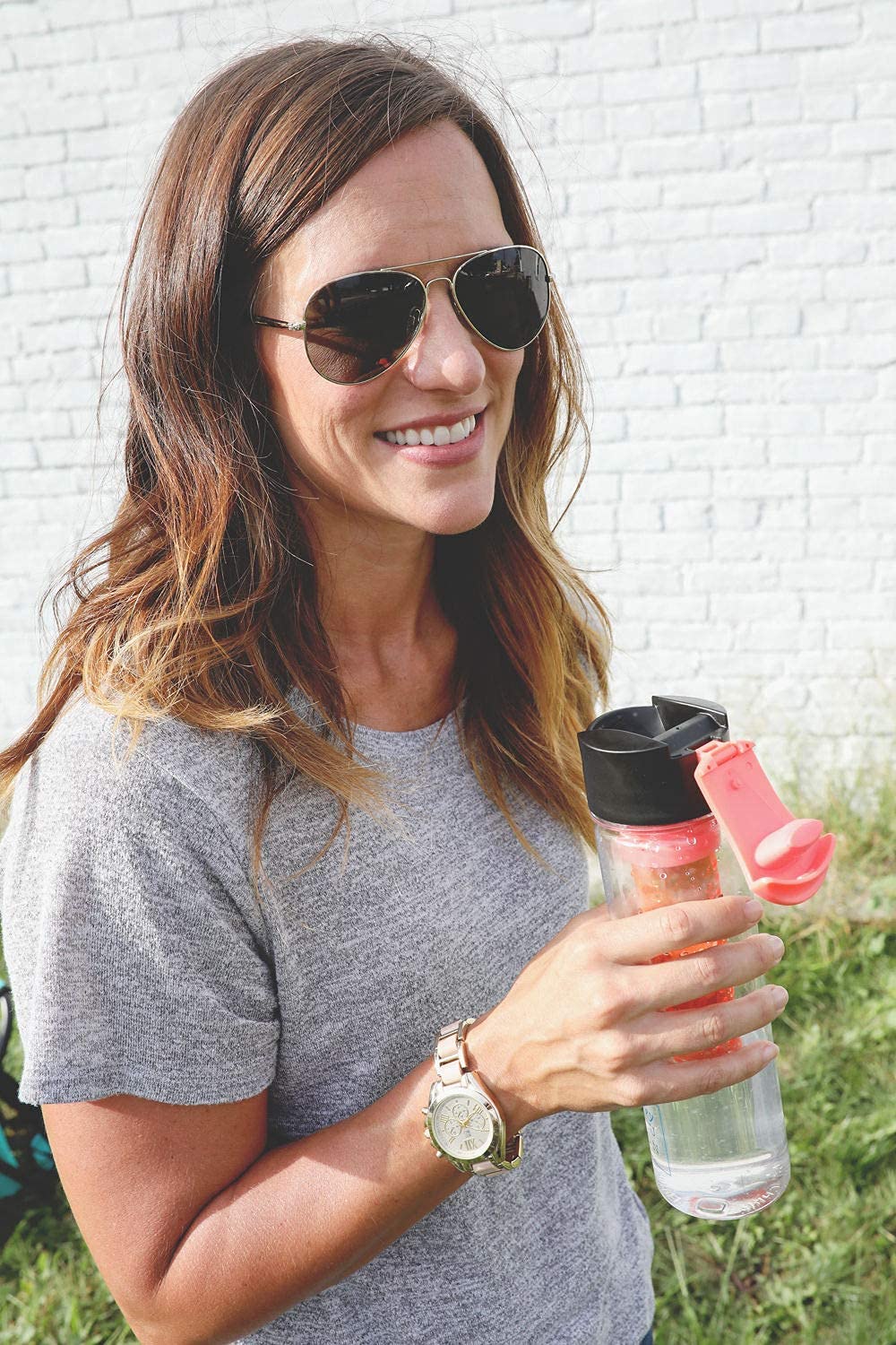 Flip Top Fruit Infuser Water Bottle - Coral