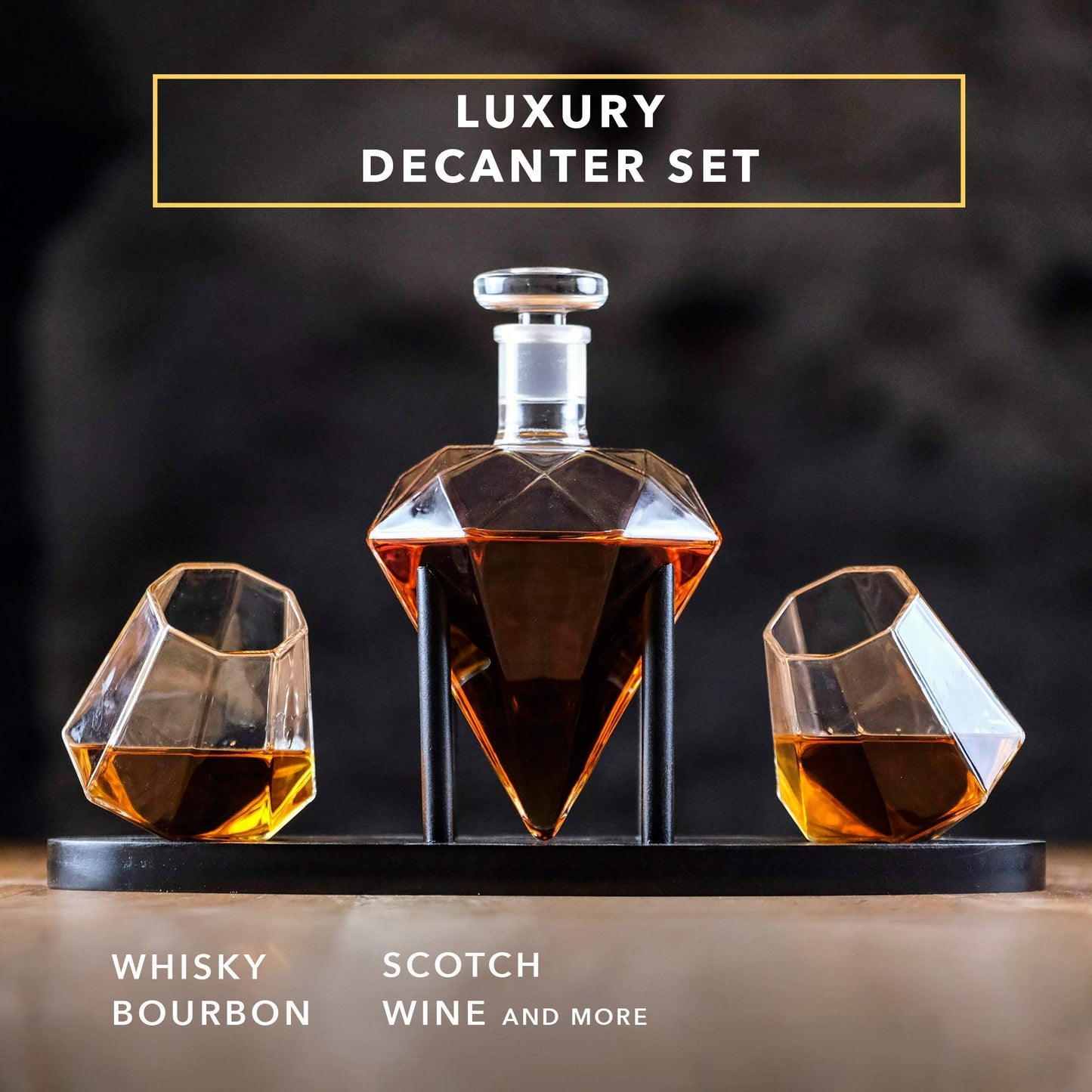 Whiskey Decanter Set with Diamond Glasses
