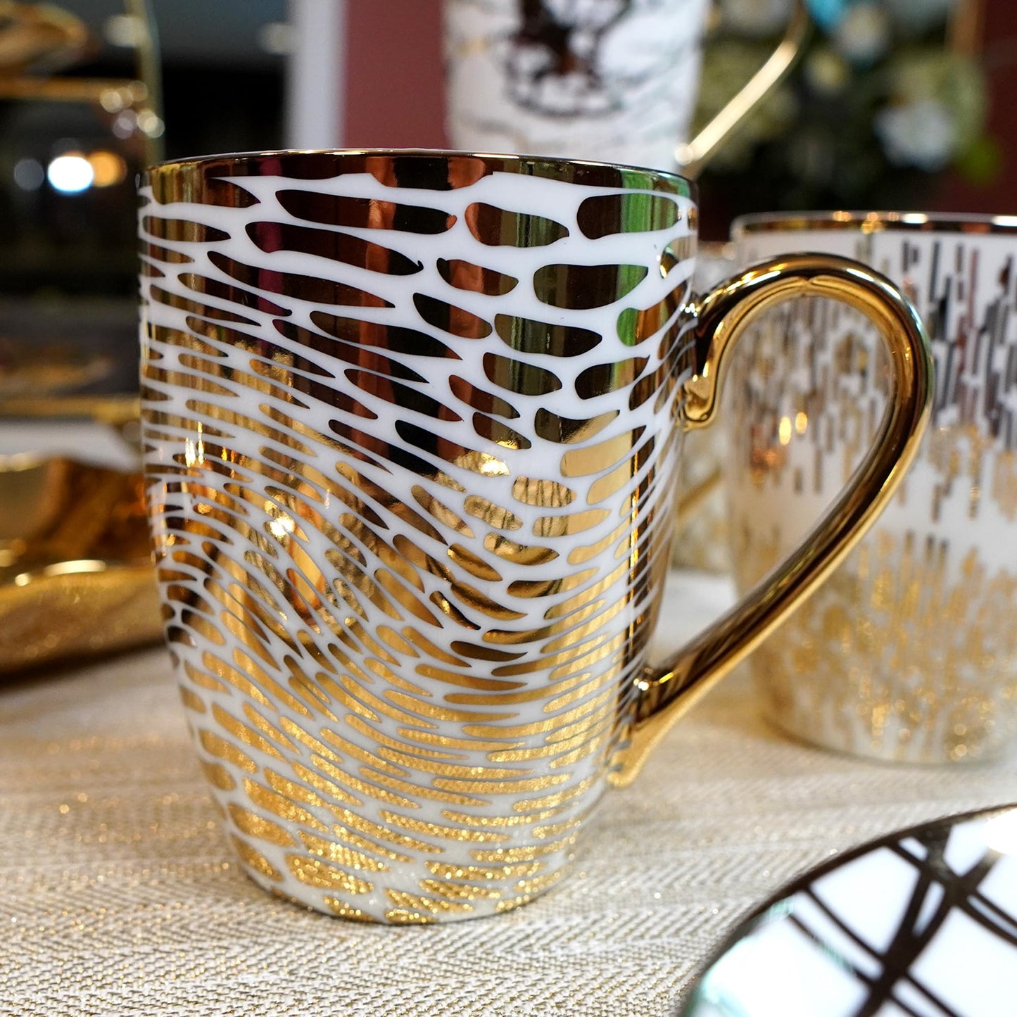 Gold-Accented Porcelain Mug Set