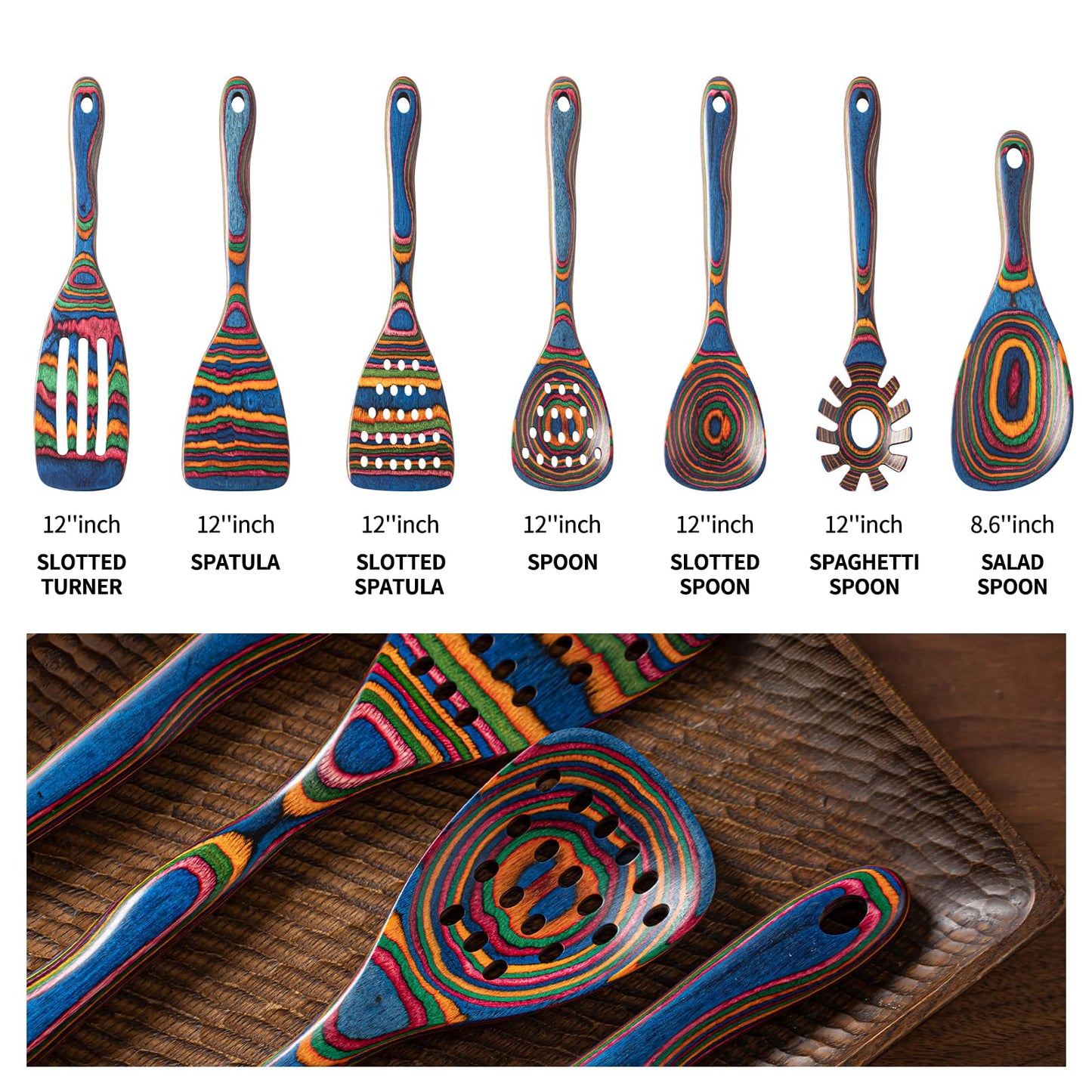 Vibrant Kitchen Utensil Set in Pakkawood