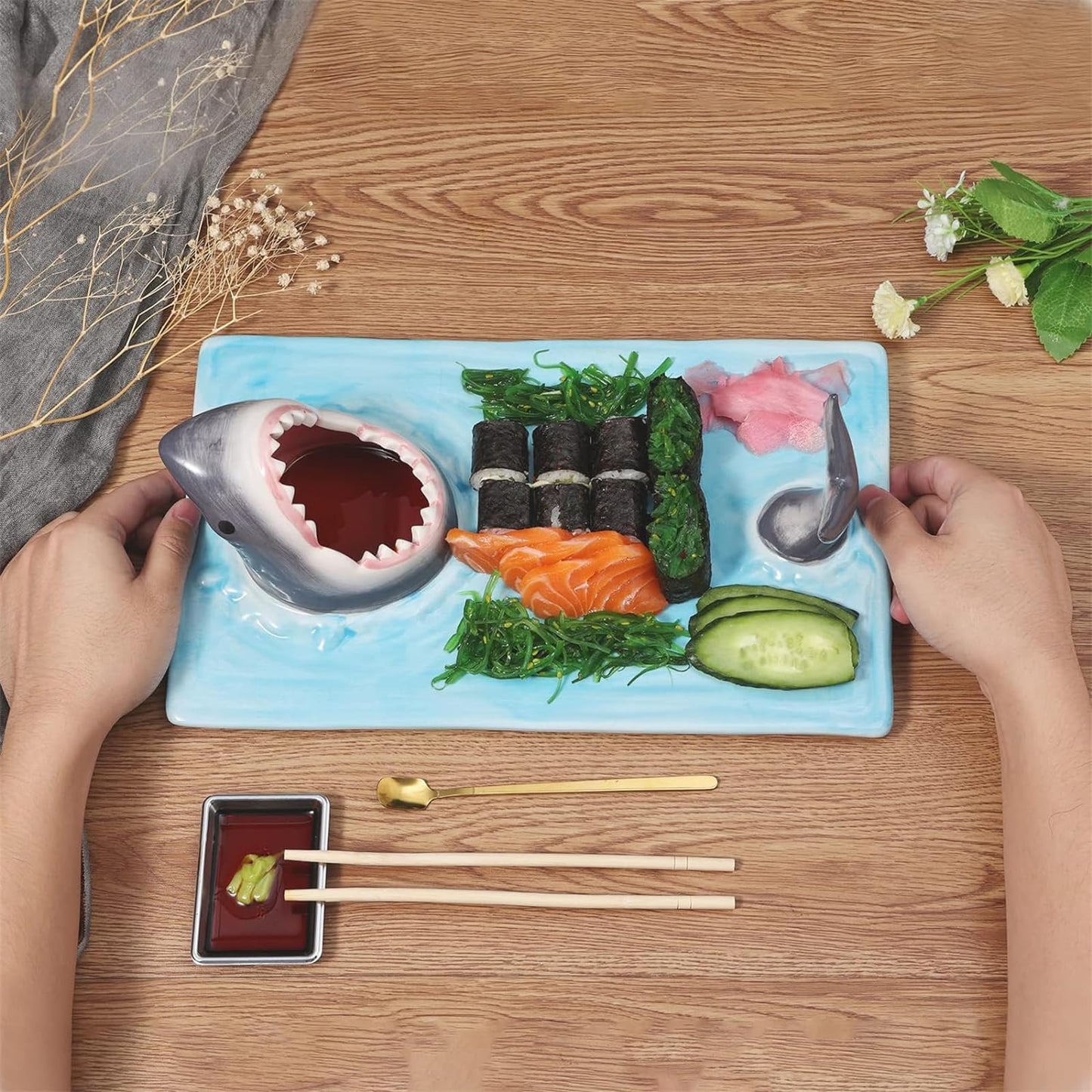 Shark Sushi Plate - Hand-Painted Ceramic