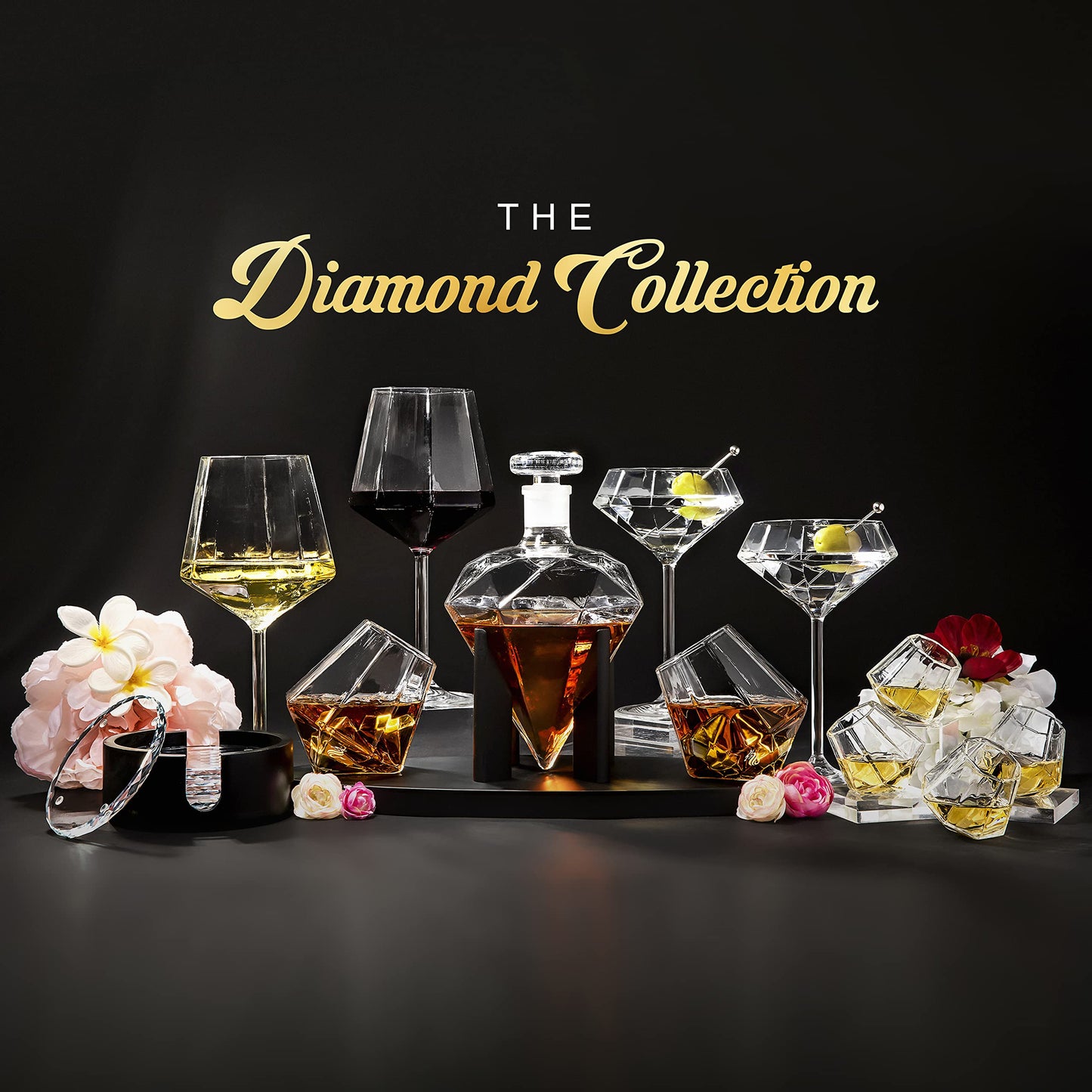 Whiskey Decanter Set with Diamond Glasses