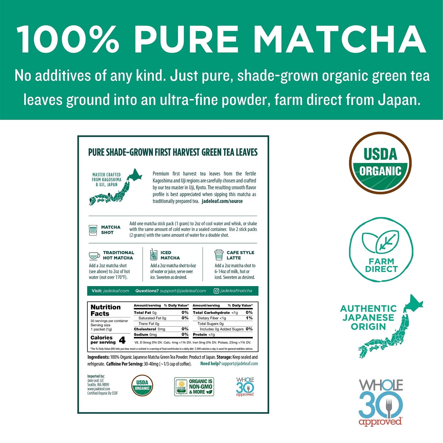 Organic Matcha Green Tea Powder - 30 Sticks