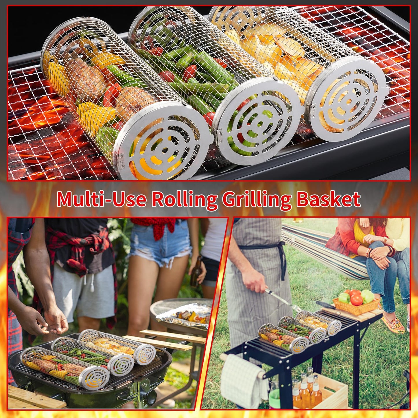Rolling Grilling Baskets for Outdoor BBQ