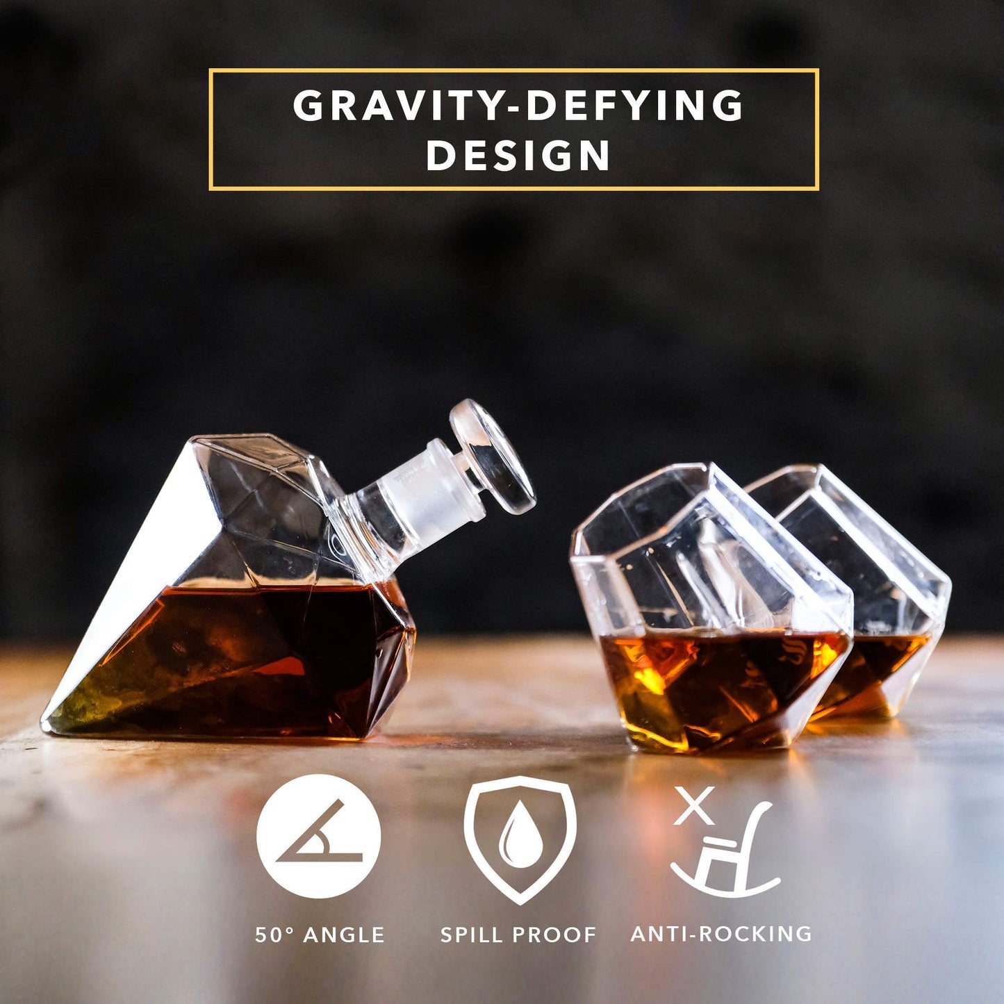 Whiskey Decanter Set with Diamond Glasses