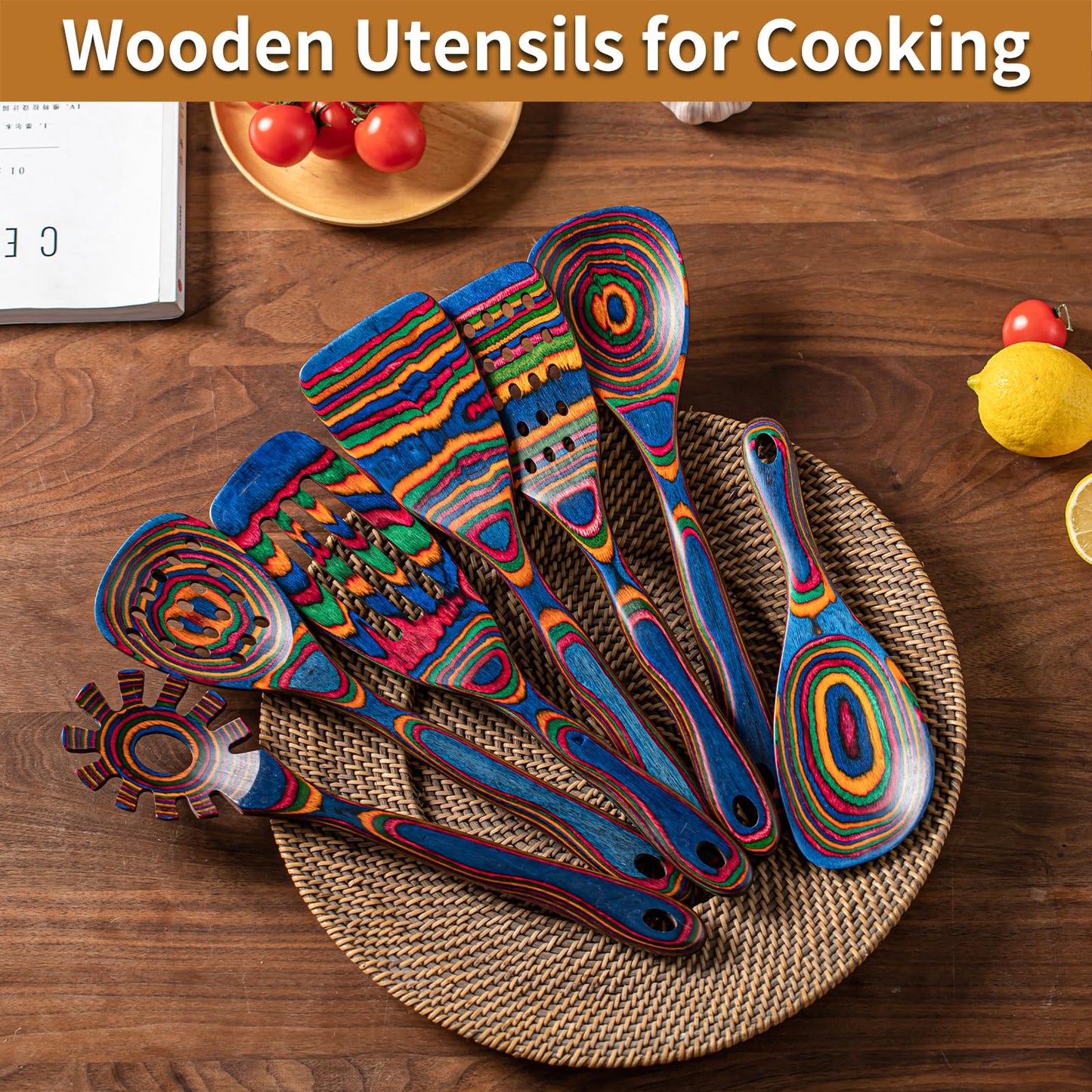 Vibrant Kitchen Utensil Set in Pakkawood