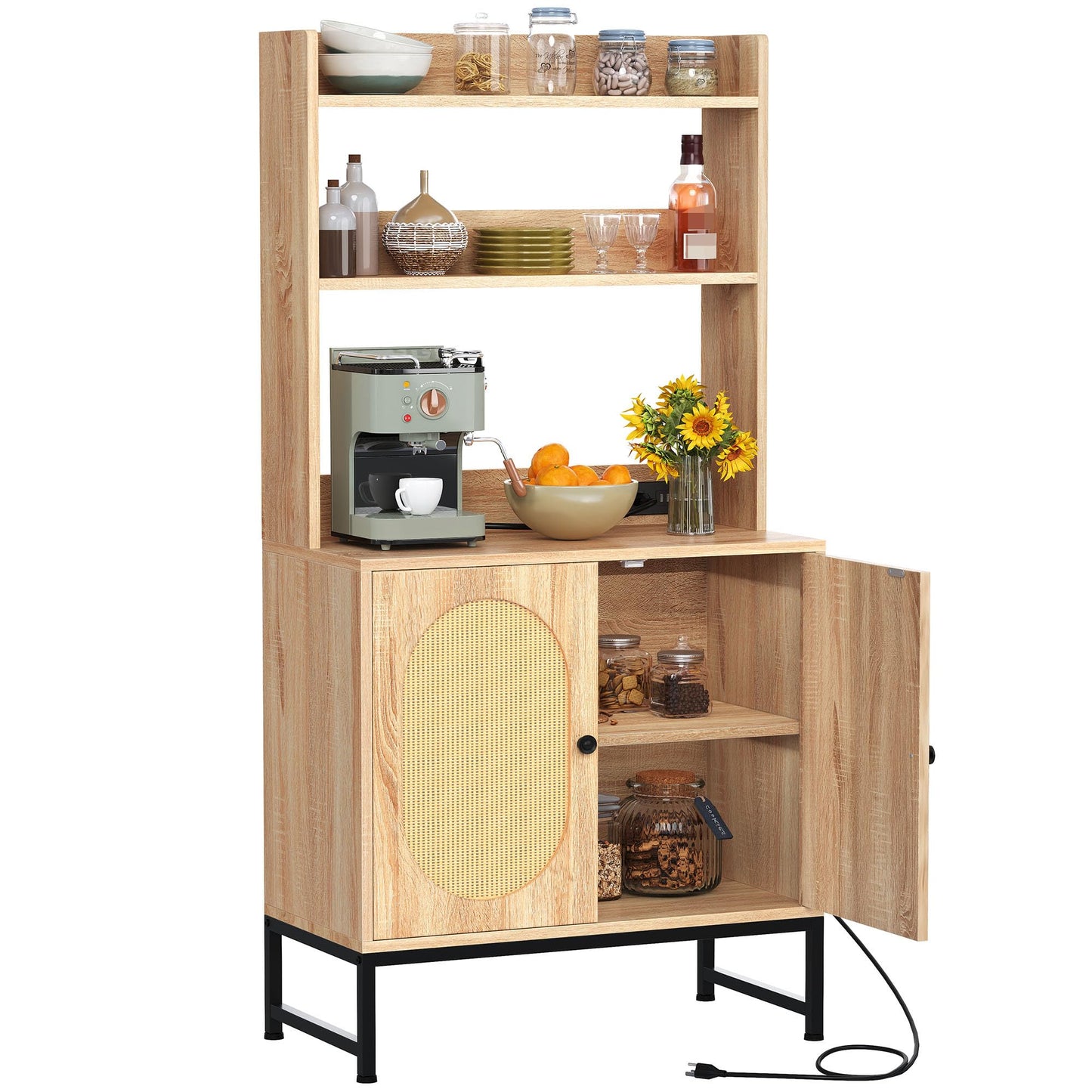 Rattan Kitchen Baker’s Rack with Outlets