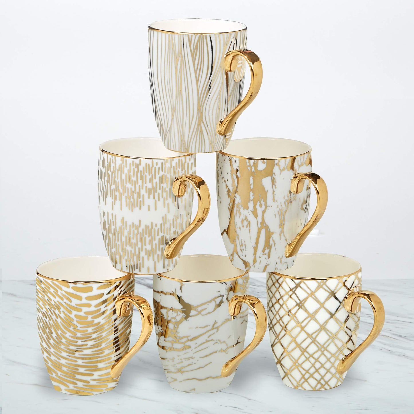 Gold-Accented Porcelain Mug Set