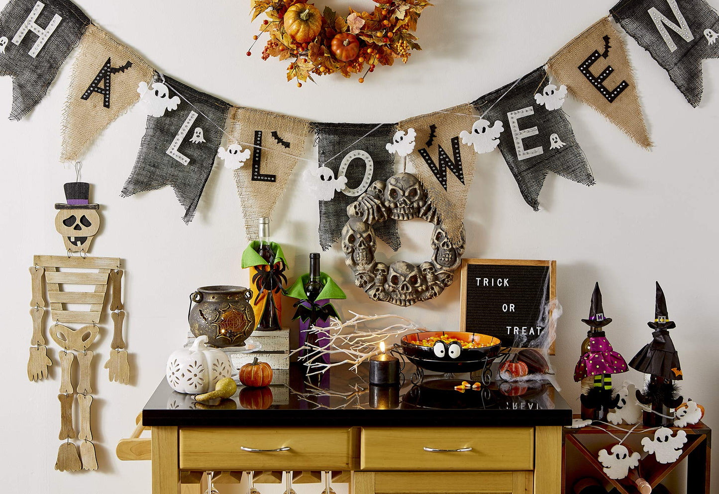 Halloween Wine Bottle Covers - Bat Cape & Witch Outfit