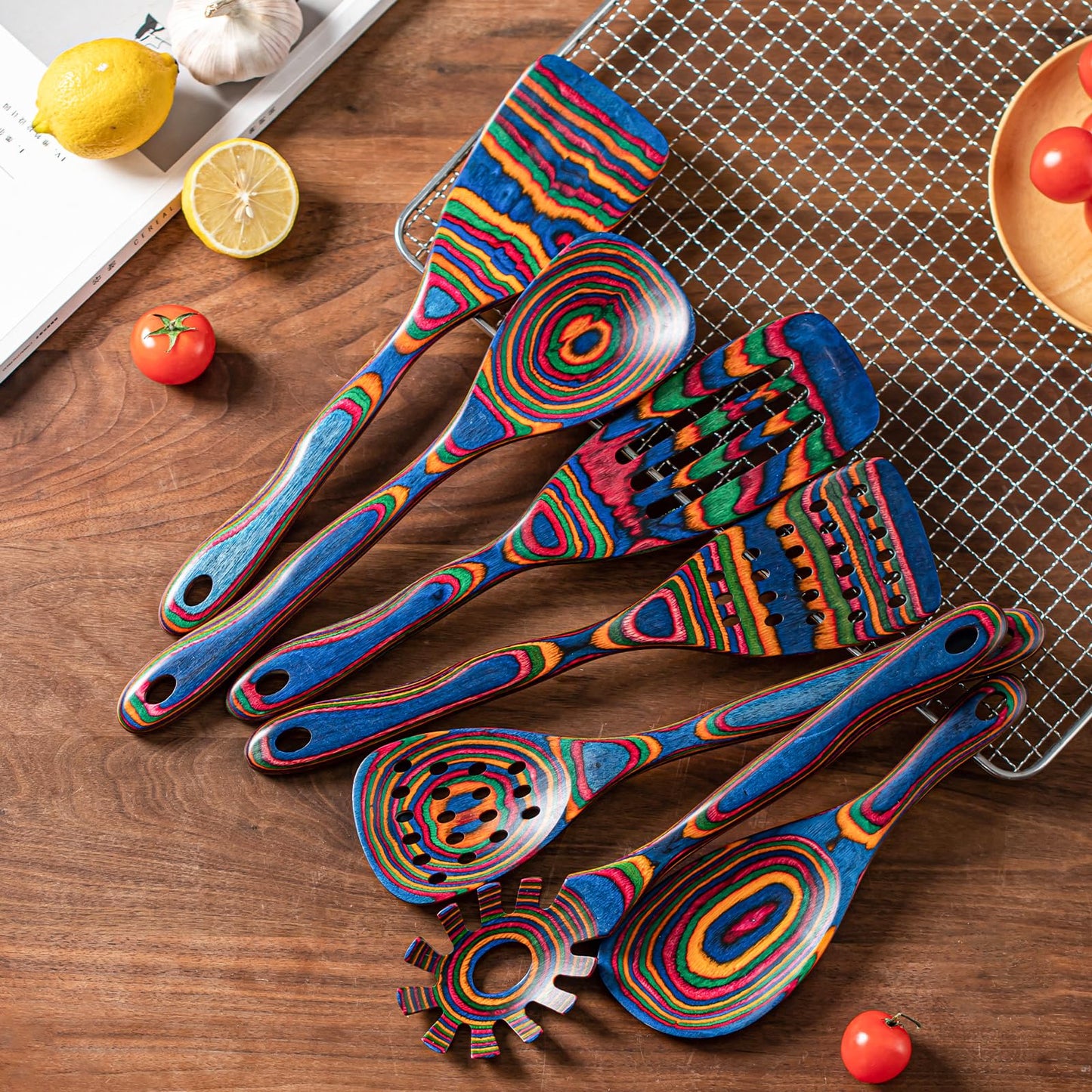 Vibrant Kitchen Utensil Set in Pakkawood