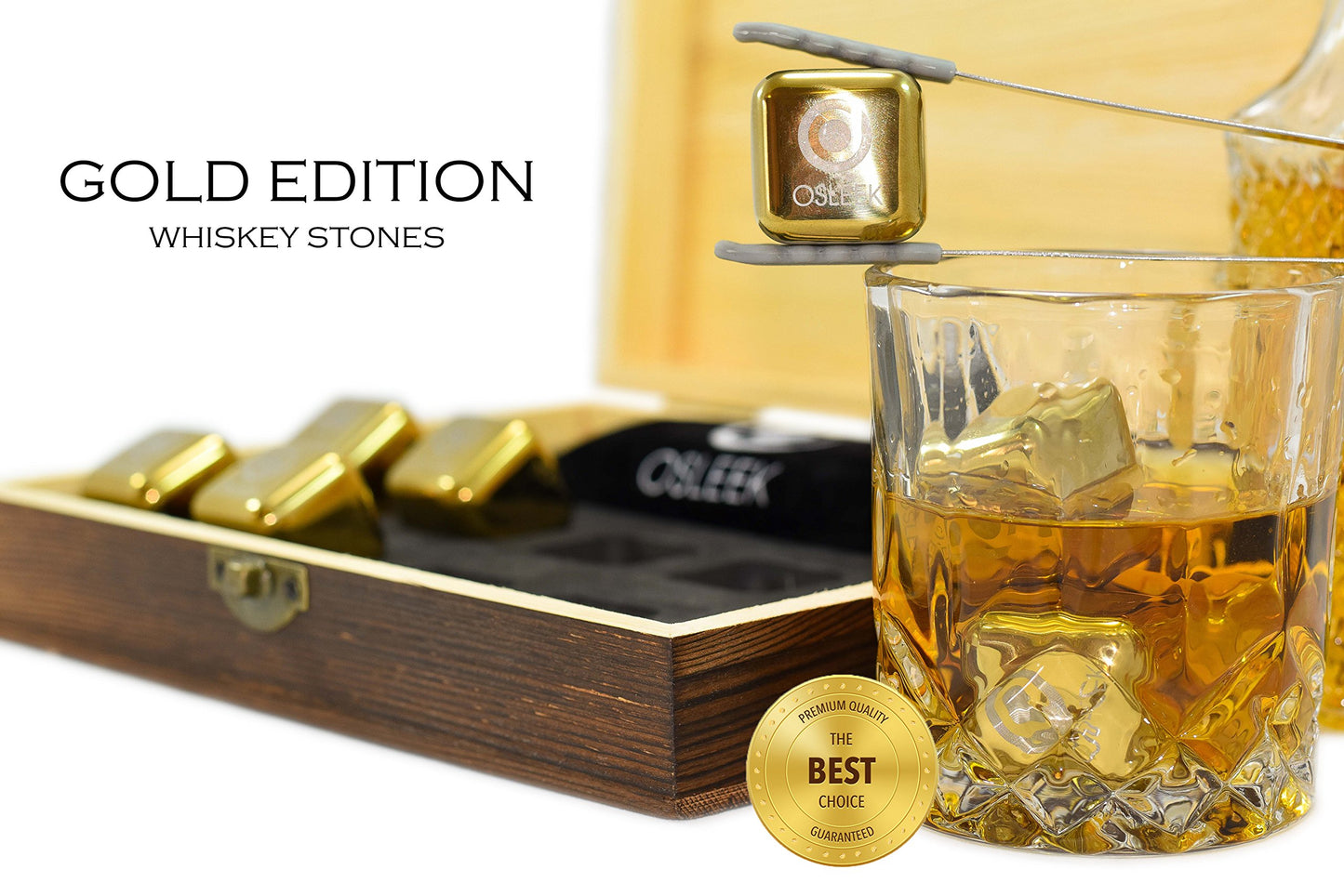 Titanium Gold Plated Whiskey Stones - Set of 8