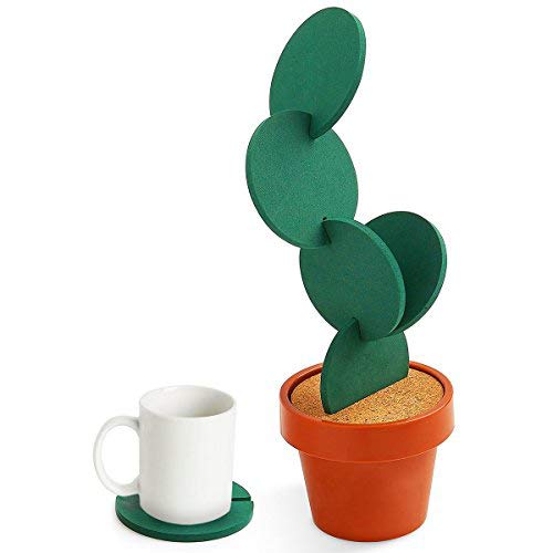 Cactus Coaster Set with Flowerpot Holder - 6 Pieces