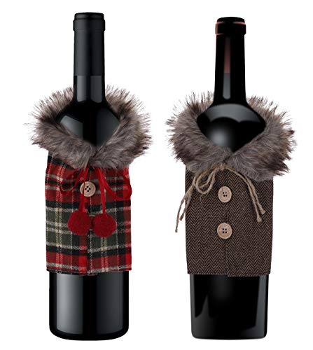 Faux Fur Christmas Wine Bottle Covers - 2 Pack