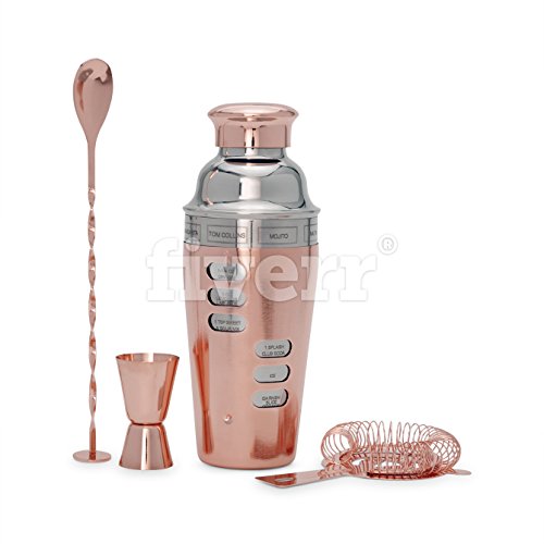 Copper Cocktail Shaker Set with Recipe Mechanism