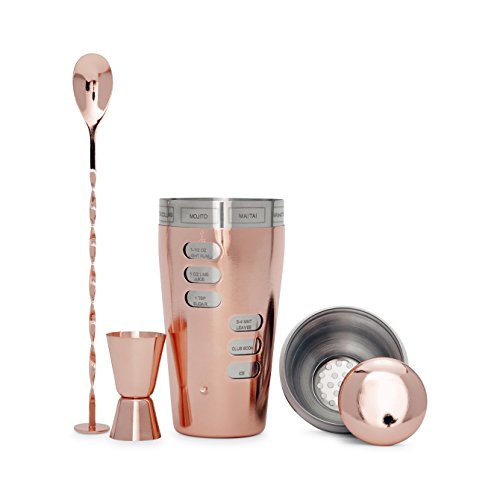 Copper Cocktail Shaker Set with Recipe Mechanism