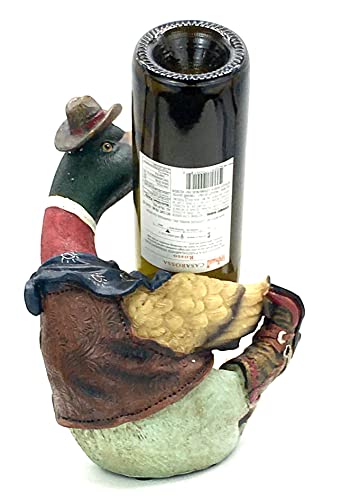 Duck Cowboy Wine Bottle Holder Statue