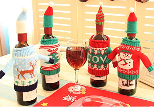 Christmas Wine Bottle Sweater Covers - Set of 4