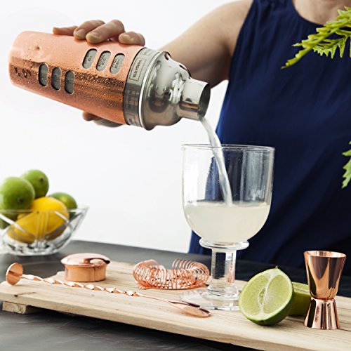 Copper Cocktail Shaker Set with Recipe Mechanism