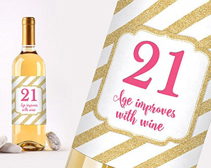 Hello Twenty One Wine Bottle Labels - 21st Birthday