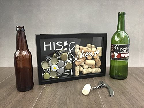 His & Hers Wine Cork and Beer Cap Shadow Box