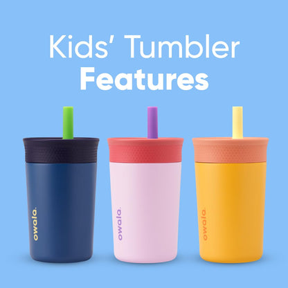 Kids Insulation Stainless Steel Tumbler with Spill Resistant Flexible Straw