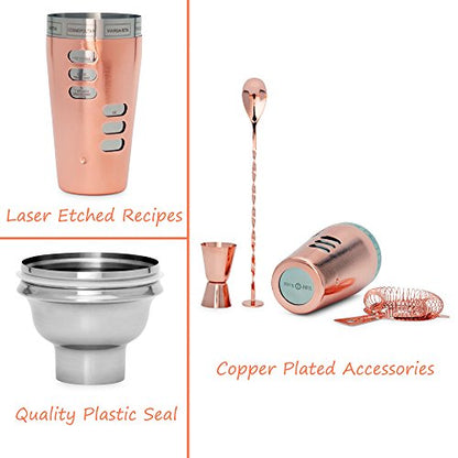 Copper Cocktail Shaker Set with Recipe Mechanism