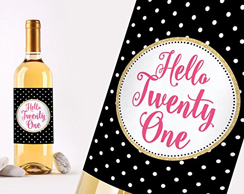 Hello Twenty One Wine Bottle Labels - 21st Birthday