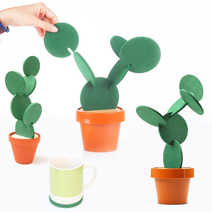 Cactus Coaster Set with Flowerpot Holder - 6 Pieces